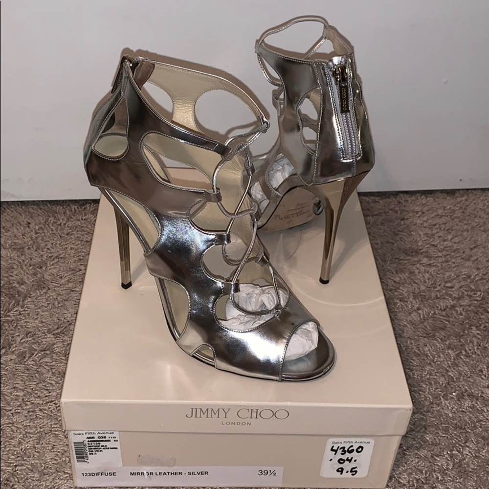 Silver mirror lace up Jimmy Choo sandals